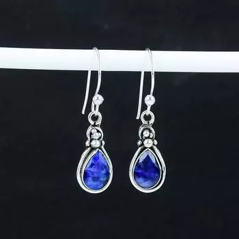 Удивительные серьги с синим сапфиром, серьги из стерлингового серебра 925 пробы, серьги-подвески ручной работы в стиле бохо из серебра, подарок на день рождения 1.77 синий