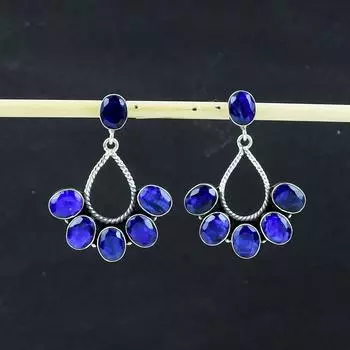 Удивительные серьги с синим сапфиром, серьги из стерлингового серебра 925 пробы, серьги-подвески ручной работы в стиле бохо из серебра, подарок на годовщину 2.36 синий