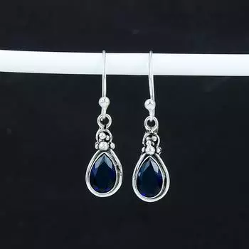 Удивительные серьги с синим сапфиром, серьги из стерлингового серебра 925 пробы, серьги-подвески ручной работы в стиле бохо из серебра, подарок на Пасху 1.77 синий