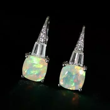 Удивительные серьги с застежкой из блестящего опала, натуральные драгоценные камни, серебро 925 пробы, изысканные украшения для женщин, в подарочной упаковке белый