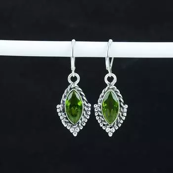 Удивительные серьги с зелеными драгоценными камнями перидот, серьги из стерлингового серебра 925 пробы, серьги-подвески из серебра ручной работы в стиле бохо, подарок из ваты 1.77 зелёный