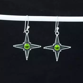 Удивительные серьги в форме звезды с драгоценными камнями перидот, серьги из стерлингового серебра 925 пробы, серьги-подвески ручной работы в стиле бохо из серебра, подарок на годовщину 1.77 зелёный