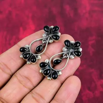 Удивительные ювелирные изделия из черного оникса, серьги ручной работы класса ААА+, 925 пробы, серебряные ювелирные изделия в подарок для женщин 1.65 Inches чёрный