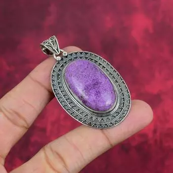Удивительные ювелирные изделия из драгоценных камней пурпурита, ювелирные изделия из цельного серебра 925 пробы, дизайнерские ювелирные изделия ручной работы для свадебного подарка 2.40 Inches фиолетовый