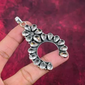 Удивительные ювелирные изделия из стерлингового серебра 925 пробы с белым топазом, дизайнерские кулоны ручной работы для нее, ювелирные изделия с драгоценными камнями 3.26 Inches белый