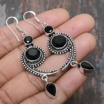 Удивительные ювелирные серьги ручной работы из стерлингового серебра 925 пробы с черной шпинелью и драгоценным камнем 2.56 Inches розовый