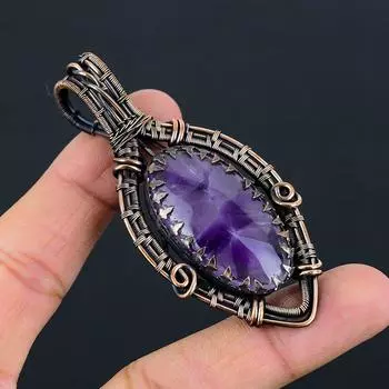 Удивительный аметист, драгоценный камень, чистая медная проволока, обернутая подвеской ручной работы, ювелирное изделие 3.15 Inches фиолетовый