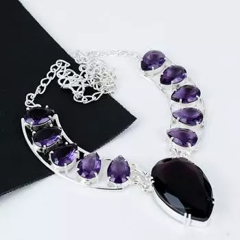 Удивительный аметистовый драгоценный камень, ожерелье ручной работы из стерлингового серебра 925 пробы, аметистовое серебро для жены, кулон унисекс для вечеринки, подарки 20 фиолетовый