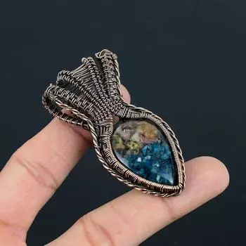 Удивительный арбуз, турмалин, драгоценный камень, медная проволока ручной работы, ювелирные изделия, прекрасный кулон для женщин 2.68 Inches синий
