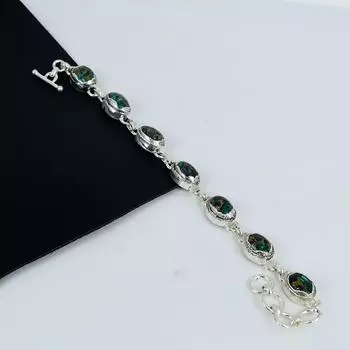 Удивительный браслет из драгоценных камней из меди и малацита ручной работы из серебра 925 пробы, браслет из меди и малацита для жены, браслет унисекс из ваты в подарок для подарков 8 зелёный