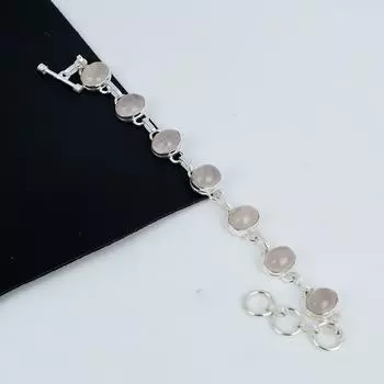 Удивительный браслет из розового кварца ручной работы из стерлингового серебра 925 пробы, браслет из розового кварца для жены, браслет унисекс, подарок на День матери 8 розовый