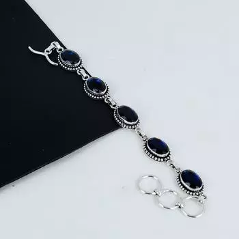 Удивительный браслет из розового кварца ручной работы из стерлингового серебра 925 пробы, браслет из розового кварца для жены, браслет унисекс, подарок на День матери 8 синий