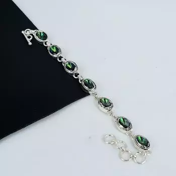 Удивительный браслет из серебра 925 пробы с мистическим топазом, браслет ручной работы из стерлингового серебра 925 пробы, браслет с мистическим топазом для жены, браслет унисекс на день рождения 8 зелёный
