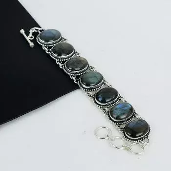 Удивительный браслет из серебра 925 пробы с драгоценным камнем лабрадорит, браслет из серебра лабрадорит для жены, браслет унисекс, подарок на День матери 8 синий