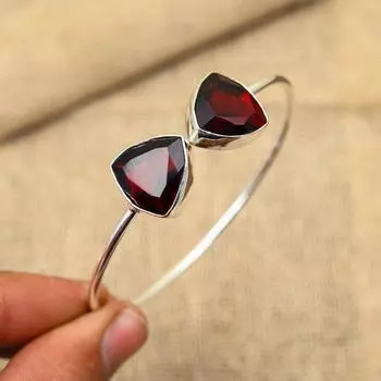 Удивительный браслет из стерлингового серебра 925 пробы с драгоценным камнем ручной работы из красного граната для нее Adjustable красный