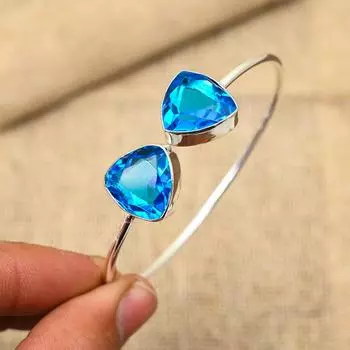 Удивительный браслет из стерлингового серебра 925 пробы ручной работы с драгоценным камнем синего топаза для свадебного подарка Adjustable синий