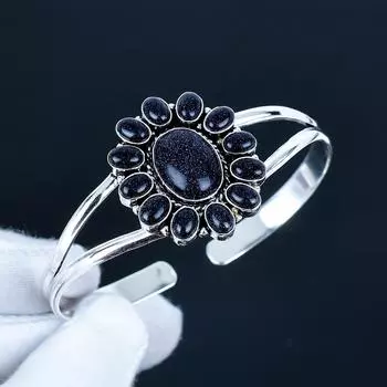 Удивительный браслет-манжета ручной работы из драгоценного камня голубого солнечного камня, браслет-манжета из стерлингового серебра 925 пробы, браслет в форме цветка из голубого солнечного камня для жены, браслет унисекс 7 синий