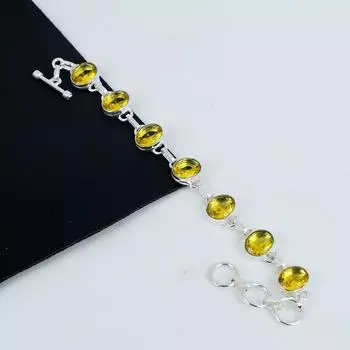 Удивительный браслет ручной работы с драгоценным камнем цитрин, браслет из стерлингового серебра 925 пробы, браслет с цитрином для жены, браслет унисекс, подарок на День отца 8 жёлтый