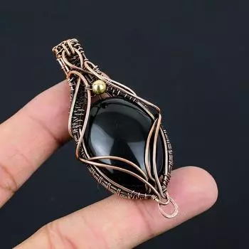 Удивительный черный оникс ручной работы из чистой медной проволоки, обернутый ювелирными изделиями 2.95 Inches чёрный