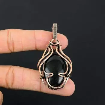 Удивительный черный оникс с драгоценным камнем ручной работы из чистой медной проволоки, завернутый в ювелирный кулон 2.46 Inches чёрный