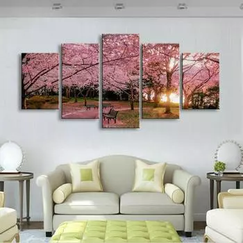 Удивительный Cherry Blossom 5 шт. HD Wall Art Печать на холсте HD Печать постеры Картины Маслом Гостиная Домашний декор Фотографии 20x35 20x45 20x55cm