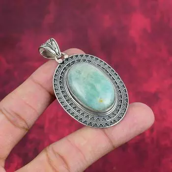 Удивительный драгоценный камень амазонит 925 пробы, ювелирные изделия из стерлингового серебра, ручная работа, великолепный дизайнерский кулон для женщин 2.28 Inches синий