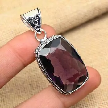 Удивительный драгоценный камень аметист ручной работы из стерлингового серебра 925 пробы, ювелирный кулон для свадебного подарка 2 Inches фиолетовый