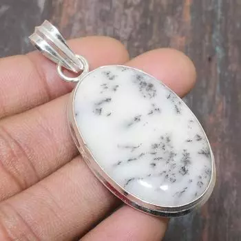 Удивительный драгоценный камень дендрит опал ручной работы из твердого серебра 925 пробы ювелирный кулон 2.36 Inches белый