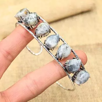 Удивительный драгоценный камень дендрит опал ручной работы ювелирные изделия из стерлингового серебра 925 пробы регулируемый браслет для нее