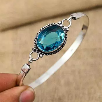 Удивительный драгоценный камень голубой топаз ручной работы из стерлингового серебра 925 пробы для ювелирных изделий на День Благодарения