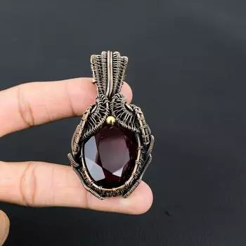 Удивительный драгоценный камень гранат, подвеска ручной работы из чистой медной проволоки, обернутая ювелирными изделиями 2.83 Inches красный