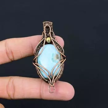 Удивительный драгоценный камень Ларимар, подвеска ручной работы из чистой медной проволоки, обернутая ювелирными изделиями 2.85 Inches синий