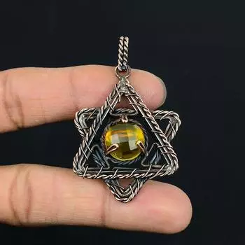 Удивительный драгоценный камень лимонный топаз ручной работы из чистой медной проволоки, обернутые серьги, ювелирные изделия 3.36 Inches жёлтый