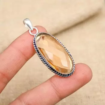 Удивительный драгоценный камень морганит, подвеска из стерлингового серебра 925 пробы ручной работы, ювелирные изделия 1.97 Inches оранжевый