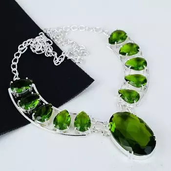 Удивительный драгоценный камень перидот, ожерелье ручной работы из стерлингового серебра 925 пробы, выполненное методом электроформовки, подвеска из серебра с перидотом для жены, унисекс, праздничная одежда, подарки 20 зелёный