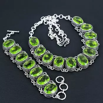 Удивительный драгоценный камень перидот, ручная работа, комплект браслетов из стерлингового серебра 925 пробы, комплект старинных украшений, подарок на День матери 20 зелёный