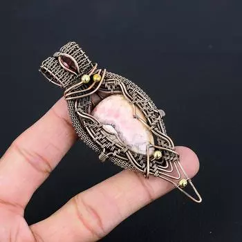 Удивительный драгоценный камень родохрозит Чистая медная проволока, обернутая ювелирными изделиями ручной работы 3.74 Inches розовый