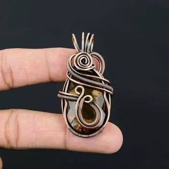 Удивительный дымчатый топаз, драгоценный камень, подвеска ручной работы из чистой медной проволоки, обернутая ювелирными изделиями 2.40 Inches коричневый