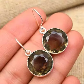 Удивительный дымчатый топаз, драгоценный камень, ювелирные серьги ручной работы из стерлингового серебра 925 пробы для свадебного подарка 1.4 Inches коричневый