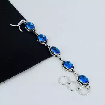 Удивительный голубой топаз драгоценный камень браслет ручной работы из стерлингового серебра 925 пробы, голубой топаз браслет для жены, унисекс браслет ватин подарок 8 синий