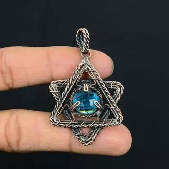 Удивительный голубой топаз, драгоценный камень, подвеска ручной работы из чистой медной проволоки, обернутая ювелирными изделиями 3.36 Inches синий