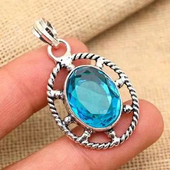 Удивительный голубой топаз, драгоценный камень, подвеска из стерлингового серебра 925 пробы для женщин