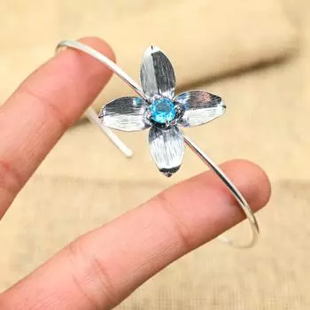 Удивительный голубой топаз, драгоценный камень ручной работы, ювелирные изделия из стерлингового серебра 925 пробы, регулируемый браслет