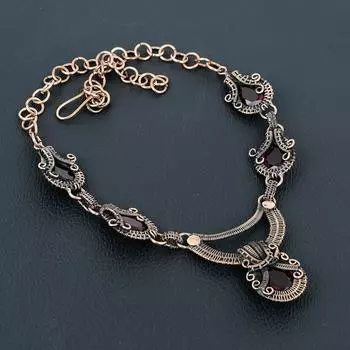 Удивительный гранатовый драгоценный камень ручной работы из чистой медной проволоки, ювелирное ожерелье для женщин 18 Inches красный