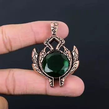 Удивительный граненый хром-диопсид драгоценный камень ручной работы из чистой медной проволоки, завернутый в кулон, ювелирные изделия 2.17 Inches зелёный
