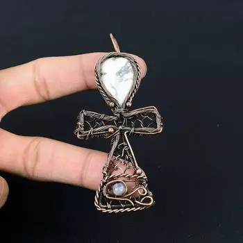 Удивительный хаулит и лунный камень драгоценный камень ювелирные изделия ручной работы чистая медная проволочная подвеска