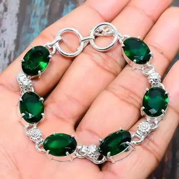 Удивительный хром-диопсидовый драгоценный камень ручной работы 925 браслет из стерлингового серебра 7-8 Inches жёлтый