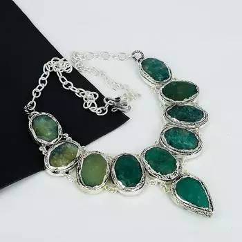 Удивительный изумрудный драгоценный камень ручной работы из стерлингового серебра 925 пробы, ожерелье с гальванопластикой, изумрудное серебро для жены, унисекс-ожерелье, подарки на День матери 20 зелёный