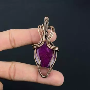 Удивительный кашмирский красный рубин с драгоценным камнем ручной работы из чистой медной проволоки, ювелирный кулон 2.56 Inches красный