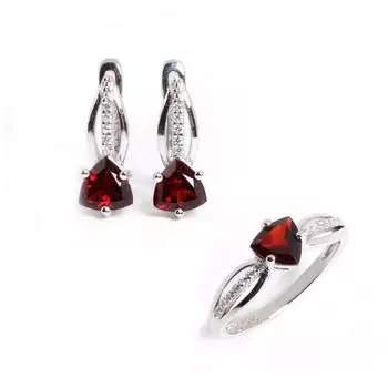 Удивительный комплект из серег и кольца из серебра 925 пробы, камень января, натуральный красный гранат, мозамбикский драгоценный камень, подарок на годовщину для женщин US RING SIZE:6# красный